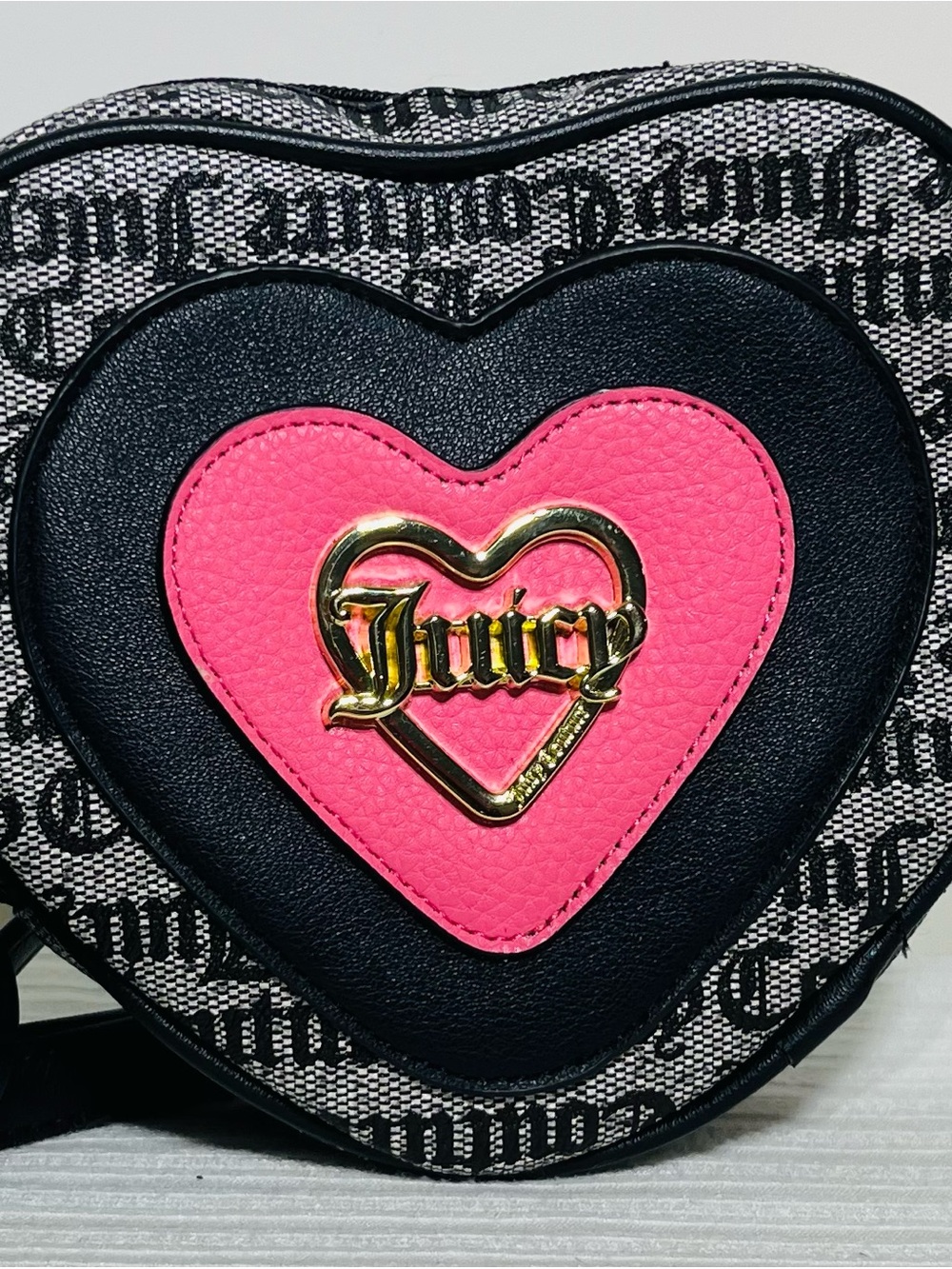Juicy Couture Black & Hot Pink Heart Mini Crossbody